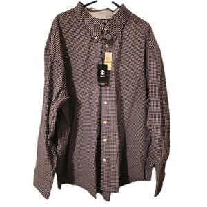 IZOD Long Sleeved Button Down Men's Shirt Navy & Lilac Checked Size 4XL